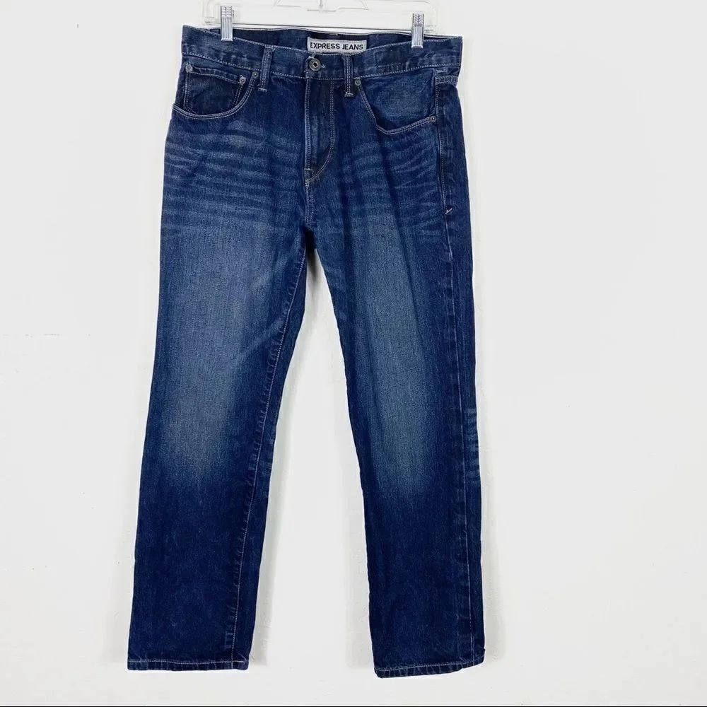 Express Dark Wash Rocco Slim Fit Straight Leg Jeans